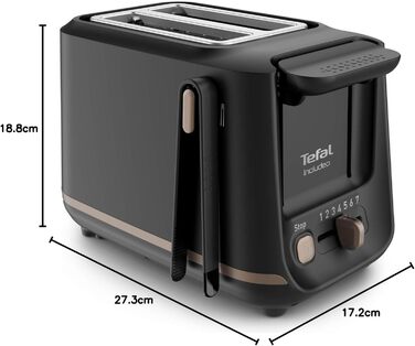 Tefal 2-Slice Toaster with Magnetic Clamps, Large Controls, 7 Browning Levels, Removable Crumb Tray, Lift Function TT533811, Black