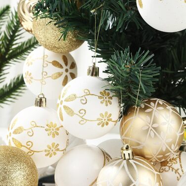 34 штуки новорічних кулі, прикраси для ялинки з пластику, новорічні прикраси з ключ-стрічкою, набір з малюнком оленя, кульки для прикраси ялинки (біле золото)
