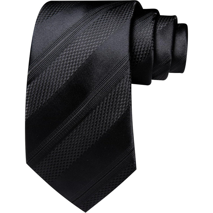 Чоловічий шовковий краватка-набір Barry.Wang з кишеньковою хустинкою та затискачем для запонок, в клітку, для урочистих подій та весілля, чорно-сріблястий