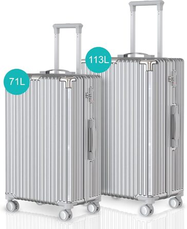 Набір валіз Voyagoux 3 шт. - 39L, 71L, 113L, з TSA-замком, ABS, 4 колеса, срібний (M/L)