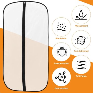 12 містких мішечків для одягу Dntorx 100 x 60 см, PEVA, прозорі, з блискавкою. Захист для костюмів, сорочок, суконь, пальто.