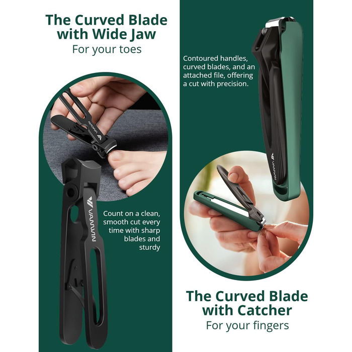 Набір з 2 шт. кусачок для нігтів: професійні, з нержавіючої сталі, для товстих нігтів, з контейнером для сміття. Підходить для нігтів на руках та ногах.