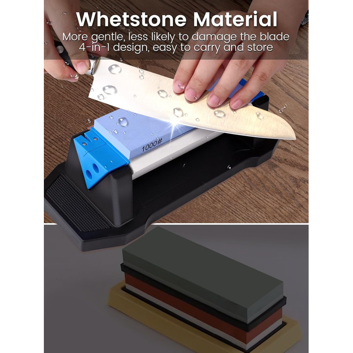 Набір точильних каменів Schleifstein 3-в-1: 400/1000/5000 грит, з підставкою, кутовою направляючою та шкіряним ремінцем для заточування ножів