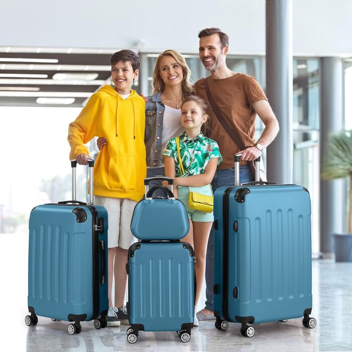 Набір валіз LALAHO 4 шт. з косметичками, ABS, рожеве золото (темно-синій, смугастий)