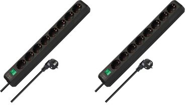 Бренненштуль Eco-Line, мережевий фільтр 8 розеток з вимикачем та захистом від дотику (чорний, 3м, 2 шт. в упаковці)