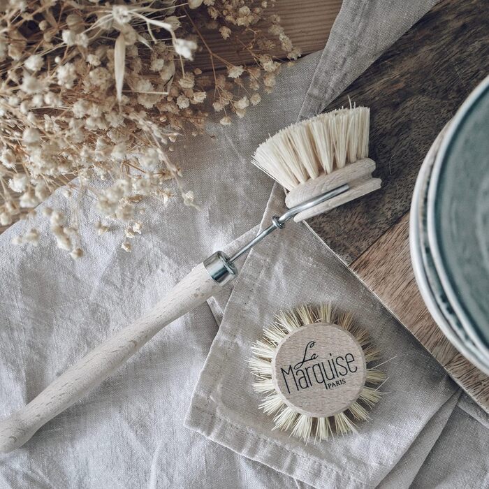La Marquise - Wooden Dish Brush - includes vegetable brush, pot brush, and replacement brush head - Eco-friendly and durable dishwashing brushes