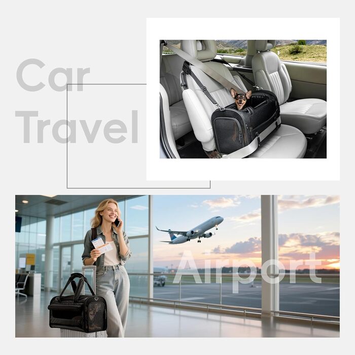 Транспортна переноска для собак та котів, чорна, M - складана переноска для подорожей літаком, авто та потягом