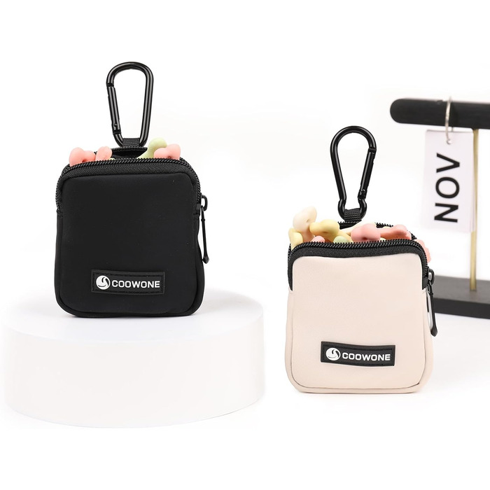 Сумка для ласощів для собак COOWONE з кликером, водонепроникна, з тримачем для пакетів, чорно-бежева