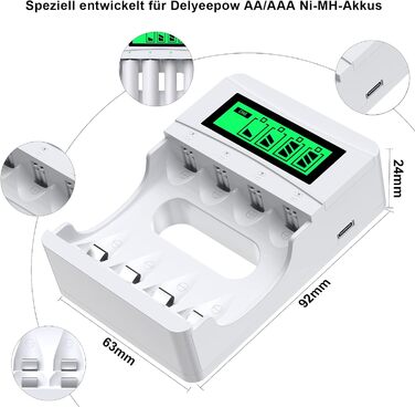 Зарядний пристрій для акумуляторів AAA з LCD-дисплеєм, 8 шт. акумуляторів 1100mAh, NiMH 1.2V, 4 слоти для заряджання