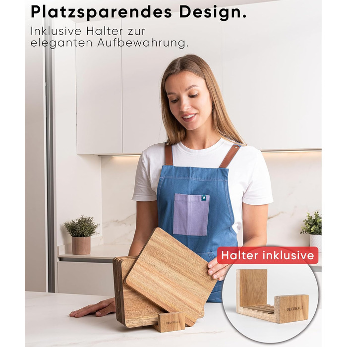 Набір кухонних обрізних дощок з акації Deco haus (3 шт), товщина 2 см, з жолобком для соку, дерев'яні дошки для кухні (40x30, 33x24, 26x18 см)