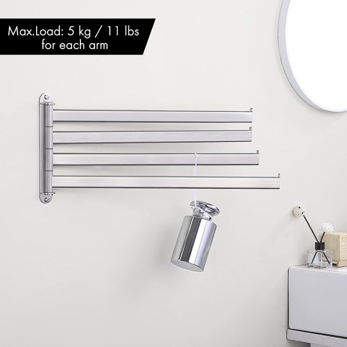 KES Towel Rail Swivel Towel Bar 4 Arms Bathroom Stainless Steel SUS304 Towel Holder 50CM 180° Rotation Brushed, A2104S4L50-2 4 Arms, 50CM Brushed
