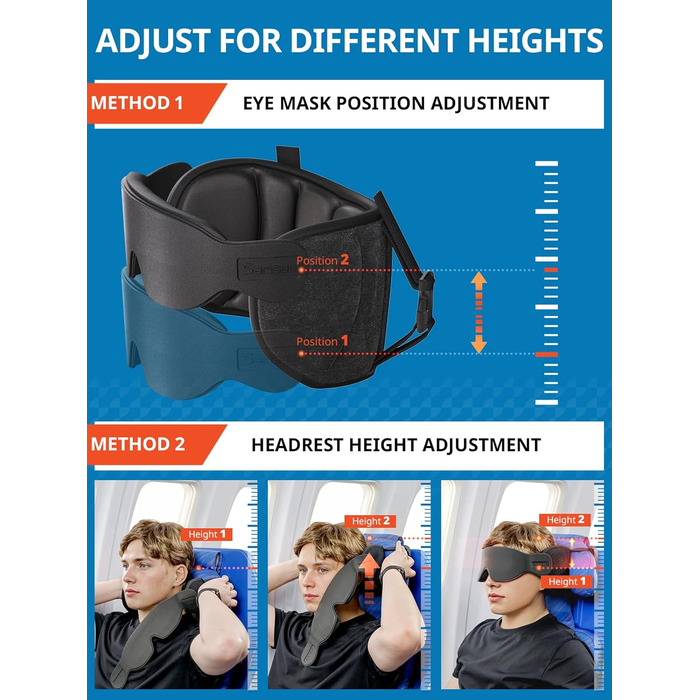 Подушка для шиї в літак з маскою для сну 3D, підтримуюча стрічка 360°, проти нахилу голови, аксесуар для тривалих перельотів, чорна
