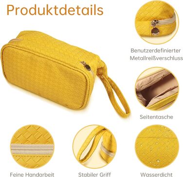 Жіноча косметичка-органайзер для макіяжу велика, водовідштовхувальна, з відділенням для пензлів, для подорожей (B-жовтий)