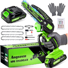 Акумуляторна ланцюгова пила Angseen 6 дюймів, 850W, 3 батареї, захист, для дерева та саду
