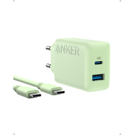 Зарядний пристрій Anker 20W USB-C, адаптер живлення для iPad, швидка зарядка, сумісний з iPhone 17/16/15, кабель USB-C (150 см), зелений