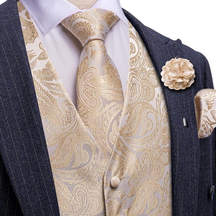 Костюмний жилет Barry.Wang з краваткою та аксесуарами, 8 предметів, жаккард, шампань. Ідеальний для весілля та урочистих подій.