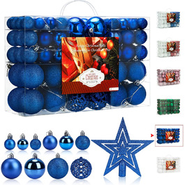 101 шт. блакитні ялинкові кулі Aitsite 6см/4см/2см, пластикові прикраси для ялинки, декор для дому, свята