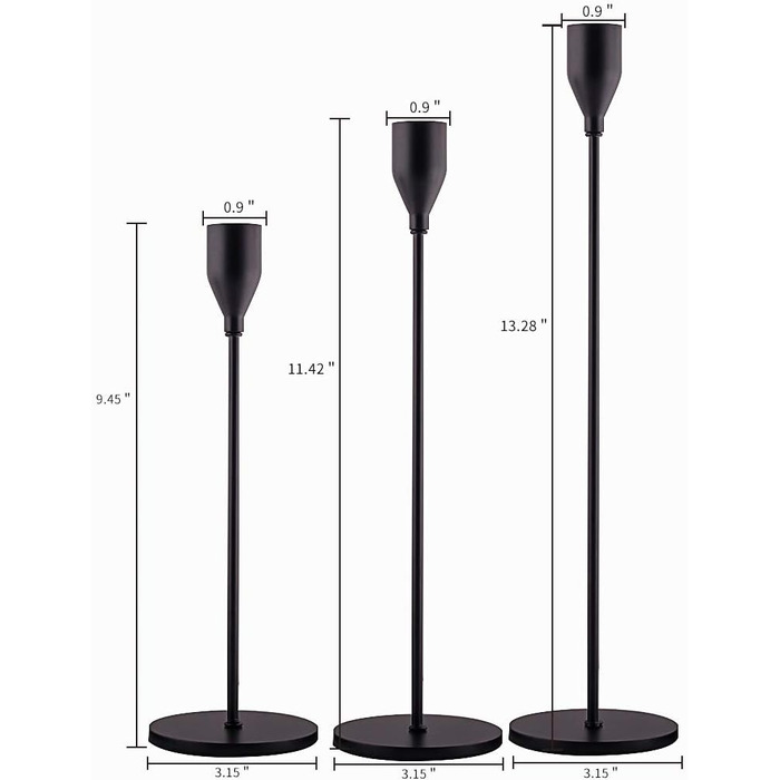 SUJUN Matte Black Candle Holders, Set of 3 for Taper Candles, Decorative Candle Holder for Wedding, Dinner, Party, Fits 1.9 cm Thick Candles and LED Candles (Metal Candle Holders)