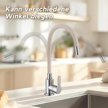 Кран кухонний з гнучким шлангом 360°, високий тиск, поворотний, нержавіюча сталь, бежевий