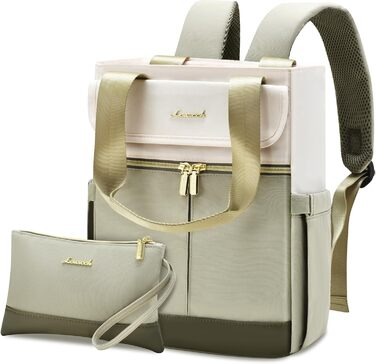 LOVEVOOK Рюкзак для жінок, великий, 15.6 дюймів, рюкзак для ноутбука, шкільний рюкзак, для підлітків, водонепроникний, сумка для роботи, сумочка 2 в 1, сумка для навчання, рюкзак для подорожей, університету, бізнесу, бежевий хакі 15.6' (13,3 дюймів, світл