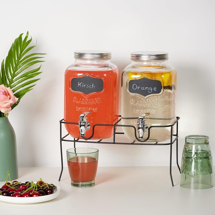 Набір диспенсерів для напоїв Relaxdays (2 шт), 4 л, з краником та кришкою, прозорий скляний диспенсер для води та лимонаду