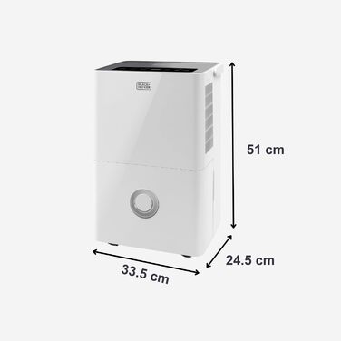 Зволожувач повітря BLACK+DECKER BXDH12E, 12 л/24 год, функція сушіння, 2 швидкості, 1.8 л резервуар, програмування 24 год, знімний та миючий фільтр, до 25 м2, тихий (20 л/день)