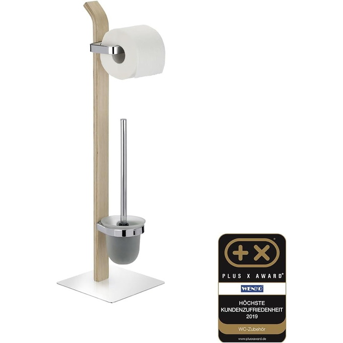 Набір для туалету WENKO Samona Nature з дерева та хромованими акцентами: тримач туалетного паперу та щітка для унітазу