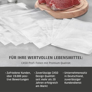CASO Profi Zipper Bag Set 5 / 40 pcs 16x23 cm, 40 pcs 20x30 cm, 20 pcs 30x40 cm 150µm, for vacuum sealers / heat sealers, BPA-free, very strong, tear-resistant, cookable, Transparent