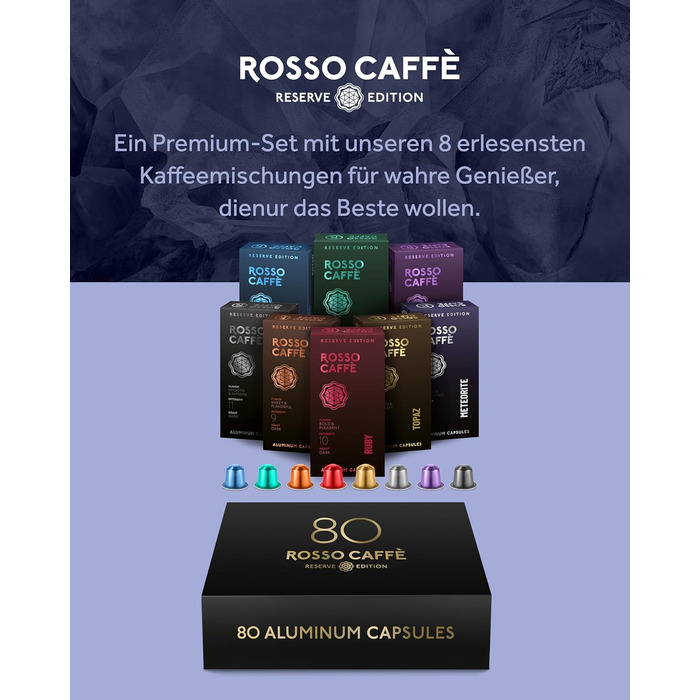 Капсули ROSSO CAFFÈ Nespresso Reserve Edition (80 шт.) - Мікс 8 сортів преміум еспресо, сумісні з Nespresso, Made in Italy