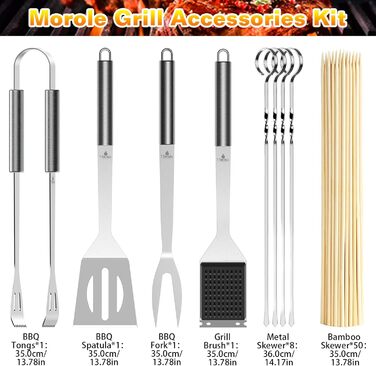 Набір грилю преміум-класу Morole: 75 предметів з нержавіючої сталі (лопатка, щипці, щітка) для кемпінгу та грилю