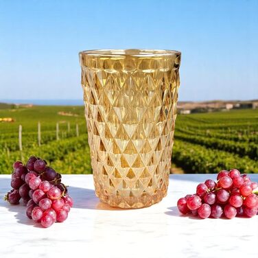 Вінтажний набір з 6 кольорових келихів для вина та напоїв з діамантовим візерунком (сітка), келихи Long Drink, коктейльні келихи з тисненням, скляний набір, склянка для вина, склянка для води, келих, склянка з золотим блиском