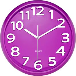 Plumeet 40.6cm Extra Large Wall Clock, Non-Ticking Silent Quartz Decorative Clocks, Modern Style Good for Living Room, Kitchen, Living Room, Bedroom, Office, Large 3D Number Display, (White) (25 cm, Violet)