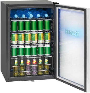 Холодильник для напоїв Bomann® KSG 7287 Inox | 63 літри | регулювання температури +3–10°C | з дверцятами зі скла, 4 полиці та LED-підсвічуванням | тихий, енергоефективний та компактний | для пляшок та банок