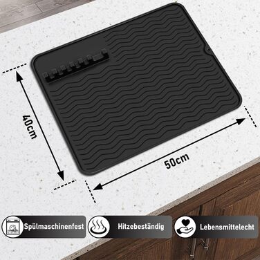 Килимок для посуду Thinkingwings 50x40 см з силікону, чорний, термостійкий, неслизький