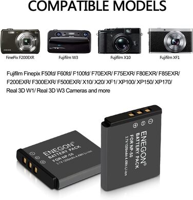 ENEGON Акумулятор Olympus/Nikon/Fujifilm (2 шт) + Зарядний пристрій Rapid Dual USB для Li-40B, Li-42B, EN-EL10, NP-45/50, INSTAX Mini 90