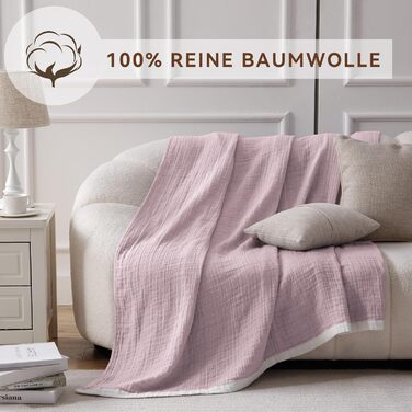 М'яка ковдра Softexly з бавовни 100%, 4-шарова муслінова ковдра, плед для ліжка, дивана, вітальні. Плед для дивана, ліжка, вітальні, 130x150 см, білий (фіолетовий)
