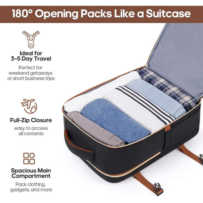 Набір валіз UKEIN 3 шт. з жорстким корпусом, для подорожей, з TSA замком та спіннер колесами. Включає рюкзак та косметичку. (Чорний/Коричневий)