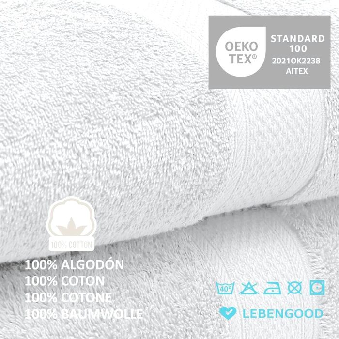 Набір рушників LEBENGOOD 10 предметів, 100% бавовна, Oeko-TEX, білий (2 банні рушники, 4 рушники для рук, 4 рукавички для вмивання)