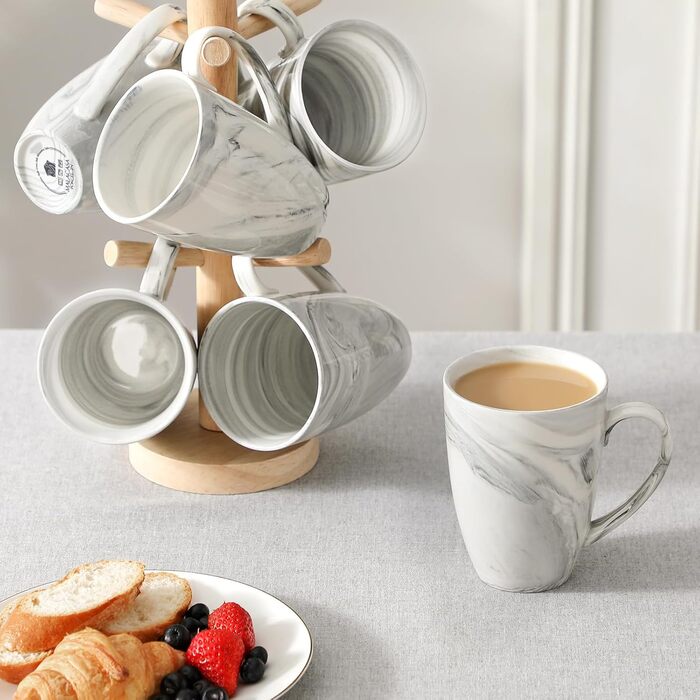 MALACASA Coffee Mug Set of 6, 560ML Porcelain Cups, Large Modern Coffee Mugs with Handles for Tea, Juice, Latte, Cappuccino, Hot Chocolate. Dishwasher and Microwave Safe, REG Marble Gray Series