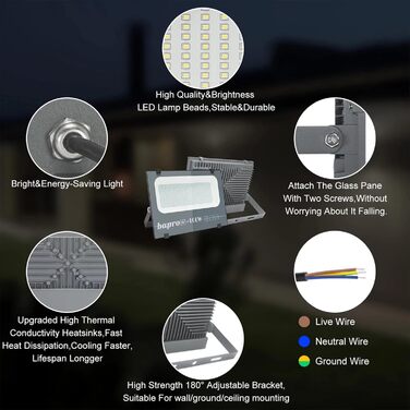 Світлодіодний прожектор Loyal 600W, 50000 лм, IP66, теплий і холодний білий, для вулиці, саду, гаража, 4 шт.