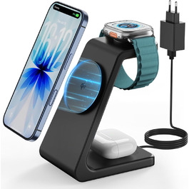 Зарядний пристрій GEEKERA 3 в 1 з підтримкою Qi2, 15W, для iPhone, Apple Watch, AirPods, чорний