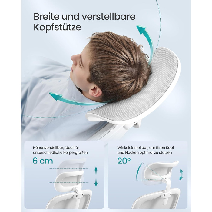 Офісний стіл SONGMICS, ергономічне крісло з сіткою, з адаптивною поперековою підтримкою та регульованою підголівником, для дому та офісу, сірий (OBN041G01)