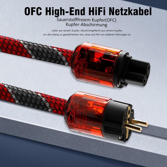 Audiофільний мережевий кабель Monosaudio P046 Hi-End (2м), мідний OFC, EU Schuko — IEC C15 для підсилювача, сабвуфера та DVD