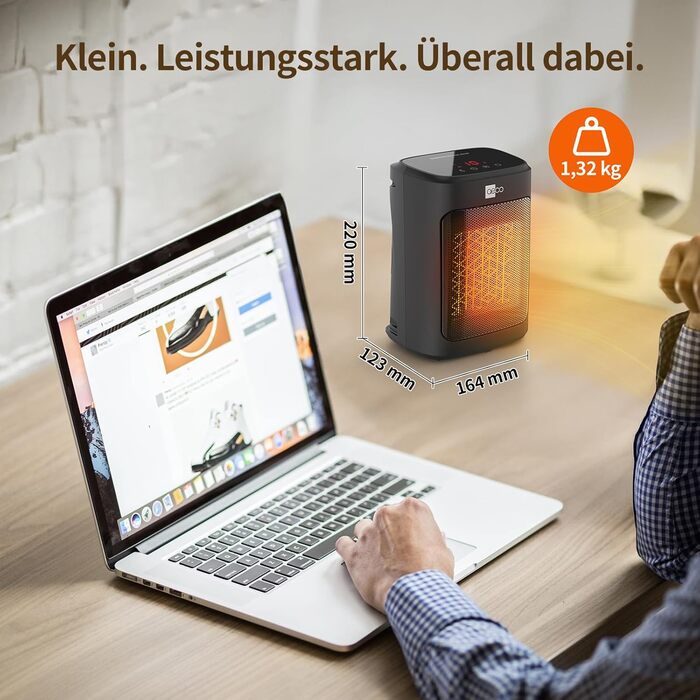 Електричний обігрівач Aeco EcoHeat Boost 58 см з пультом керування, 2000W, LED ECO-режим, таймер 24H, 4 режими, тиха керамічна панель, термостат, захист від перегріву та перекидання