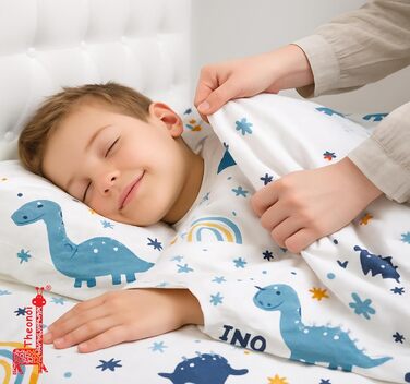 Комплект постільної білизни для ліжечка малюка Kinderbettwäsche: комплект постільної білизни для дитячого ліжечка з бавовни, розмір 100x135 см та 40x60 см, з динозаврами (Dinosaurier Dino), сертифікат Öko-Tex Standard для хлопчиків та дівчаток