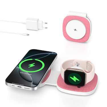 Зарядна станція 2-в-1 для Apple Watch та iPhone MagSafe (Рожева) з мережею 20W