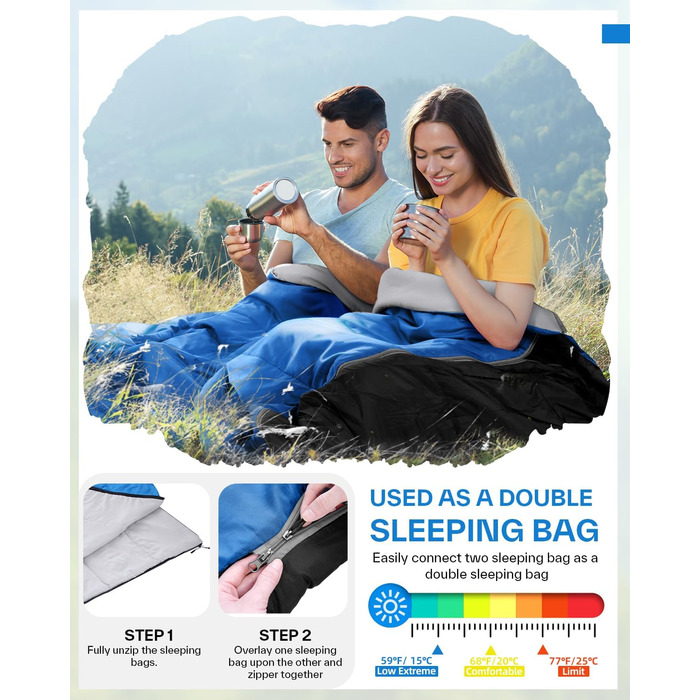 Sportneer Summer Sleeping Bag - Lightweight, Waterproof Camping Sleeping Bag for Backpacking, Hiking, Travel - 190x85cm