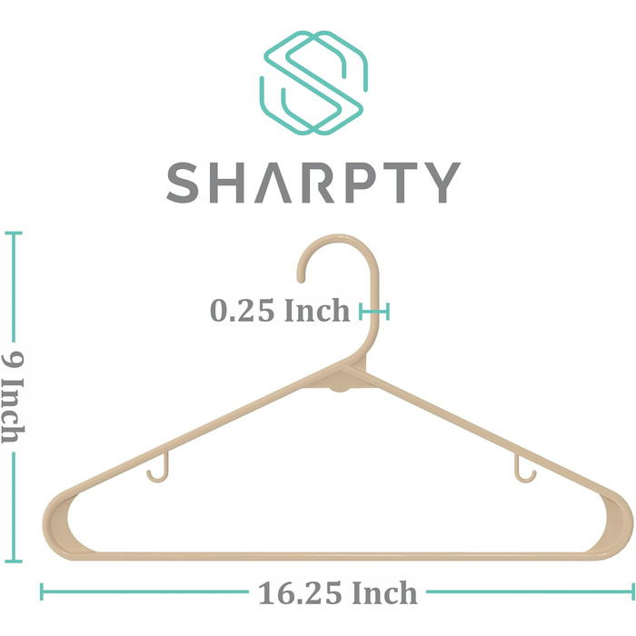 Плечики для одягу Sharpty з пластику (50 шт.) – для шафи, пальто, сорочок, міцні, економія місця, бежевий, 60 см