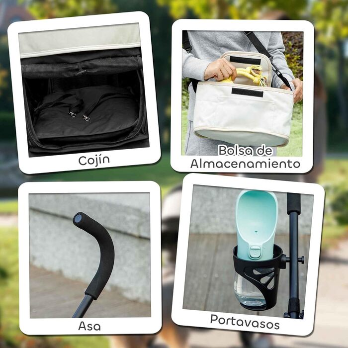 Візок для собак PawHut - блакитний, з регульованим козирком, складний, з подушкою, тримачем для чашок та кишенею для зберігання