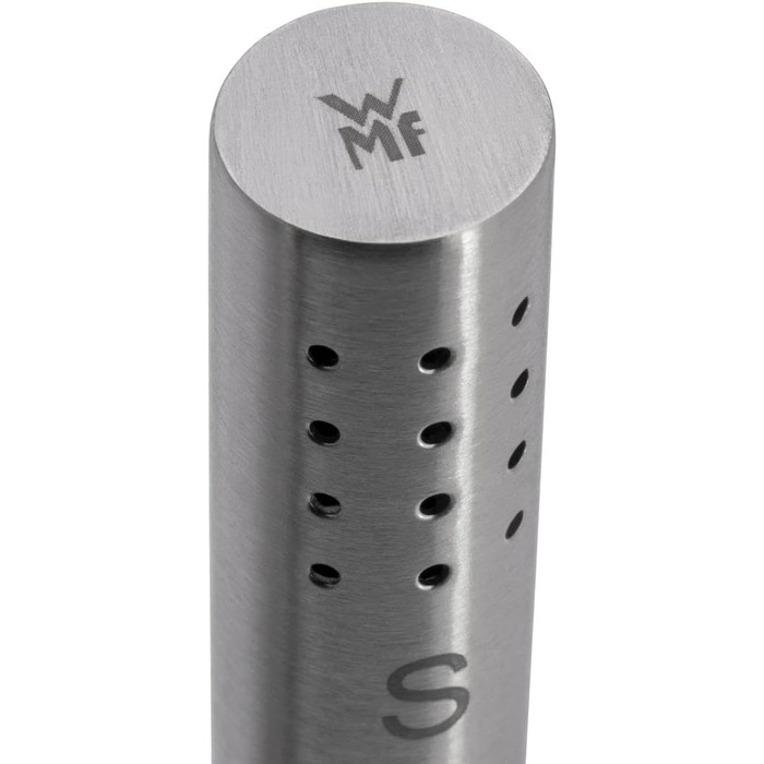 Набір для солі та перцю WMF 2 шт., Cromargan нержавіюча сталь, матове покриття, дерев'яний підставник